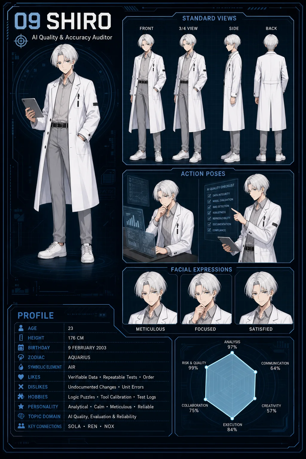 Character Sheet ของ SHIRO — AI Quality & Accuracy Auditor