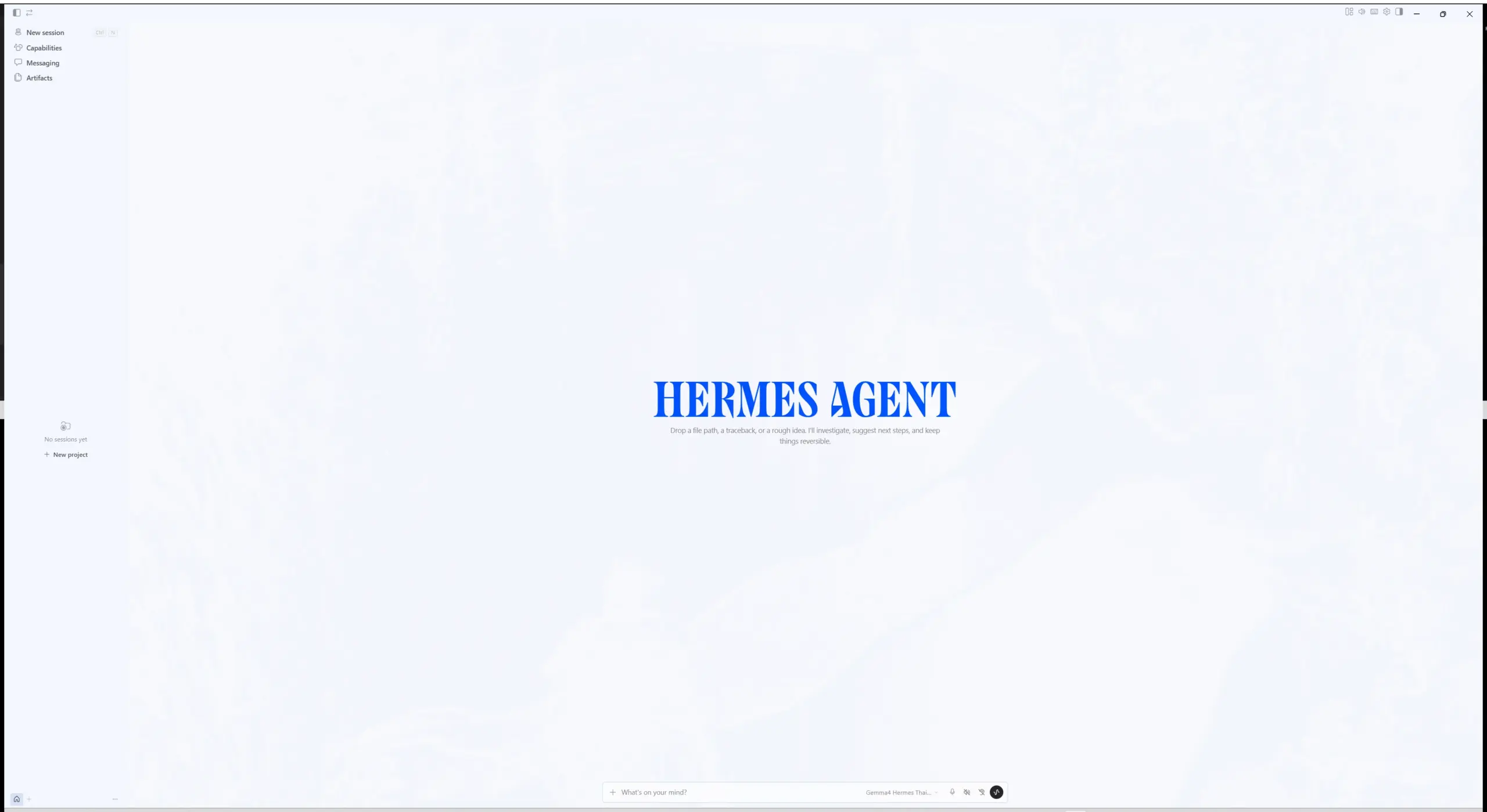 Hermes Desktop หลังเลือกโมเดล Gemma4 Hermes Thai