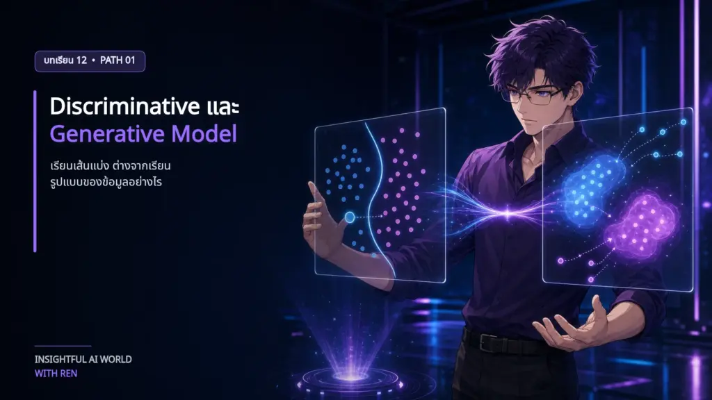 REN เปรียบเทียบเส้นแบ่งข้อมูลของ Discriminative Model กับกลุ่มการกระจายของ Generative Model
