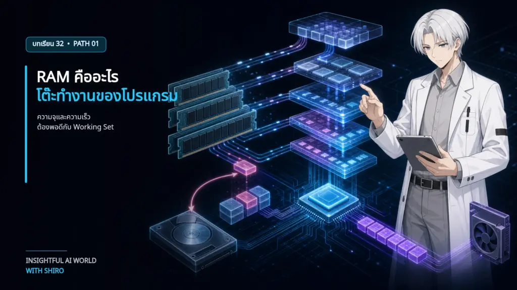 SHIRO อธิบายเส้นทางข้อมูลจาก Storage ผ่าน RAM, Cache และ CPU พร้อม Swap และ VRAM