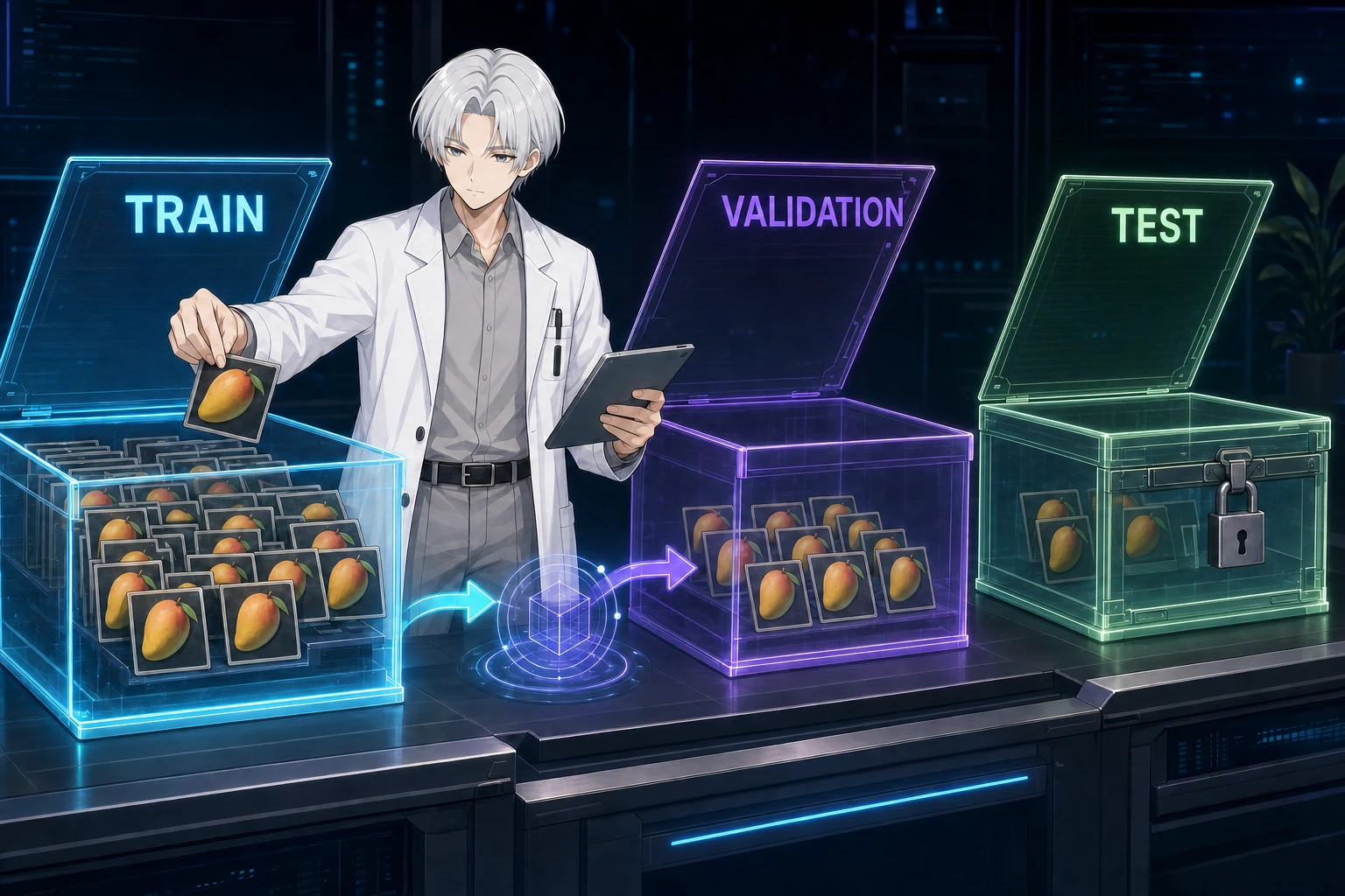 SHIRO แยกภาพมะม่วงเป็นชุด Train และ Validation พร้อมปิดล็อกชุด Test ไว้สำหรับประเมินขั้นสุดท้าย